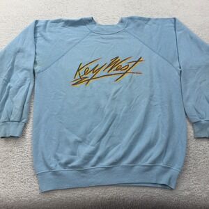 Vintage 90s Hanes Key West Sweatshirt Light Blue Graphic Crewneck Mens USA